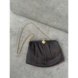 Vintage Andé Black Satin Evening‎ Clutch With Gold-Tone Chain Strap & Clasp